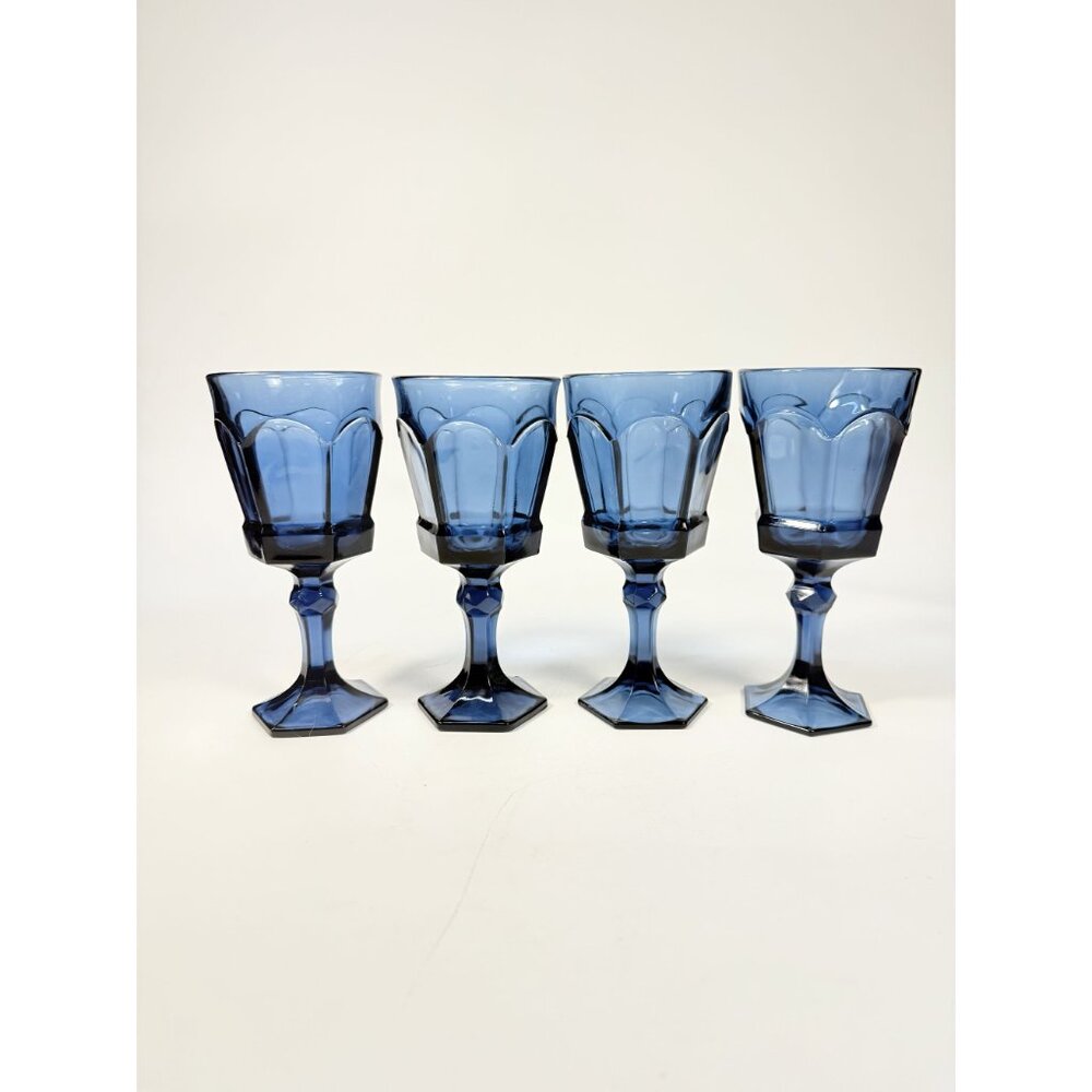 Water Glass Goblet Drinking Set 4 Stemmed Footed Vintage Fostoria Virginia Dark - Picture 2 of 14